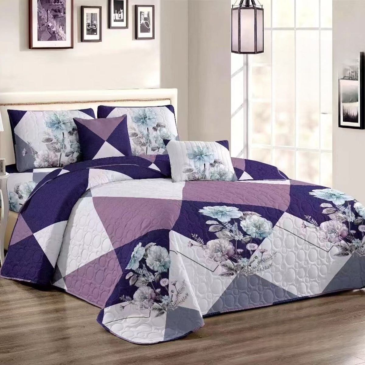 GENERICO - Quilt de Verano King Color Morado con Flores TFCC513