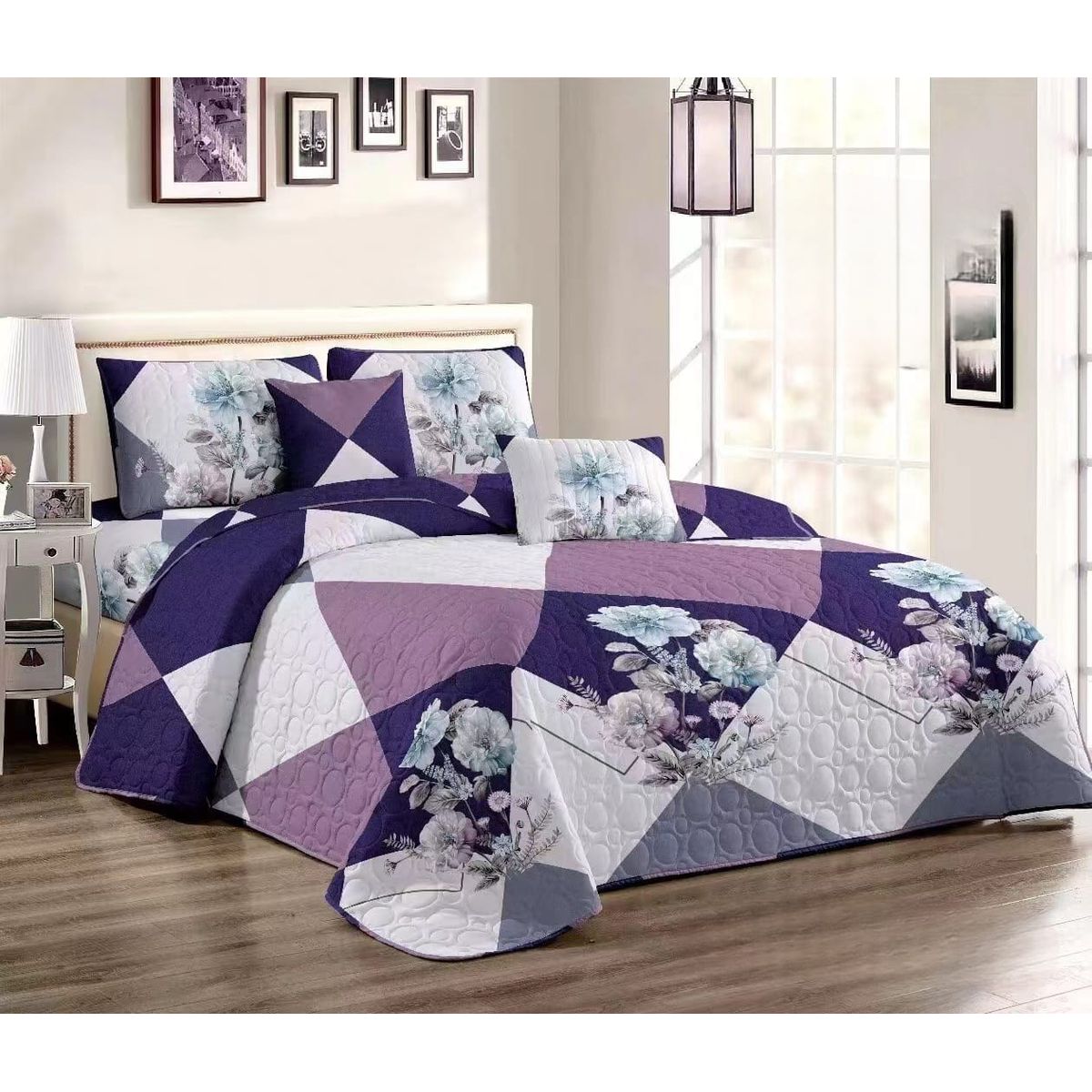 GENERICO - Quilt de Verano King Color Morado con Flores TFCC513