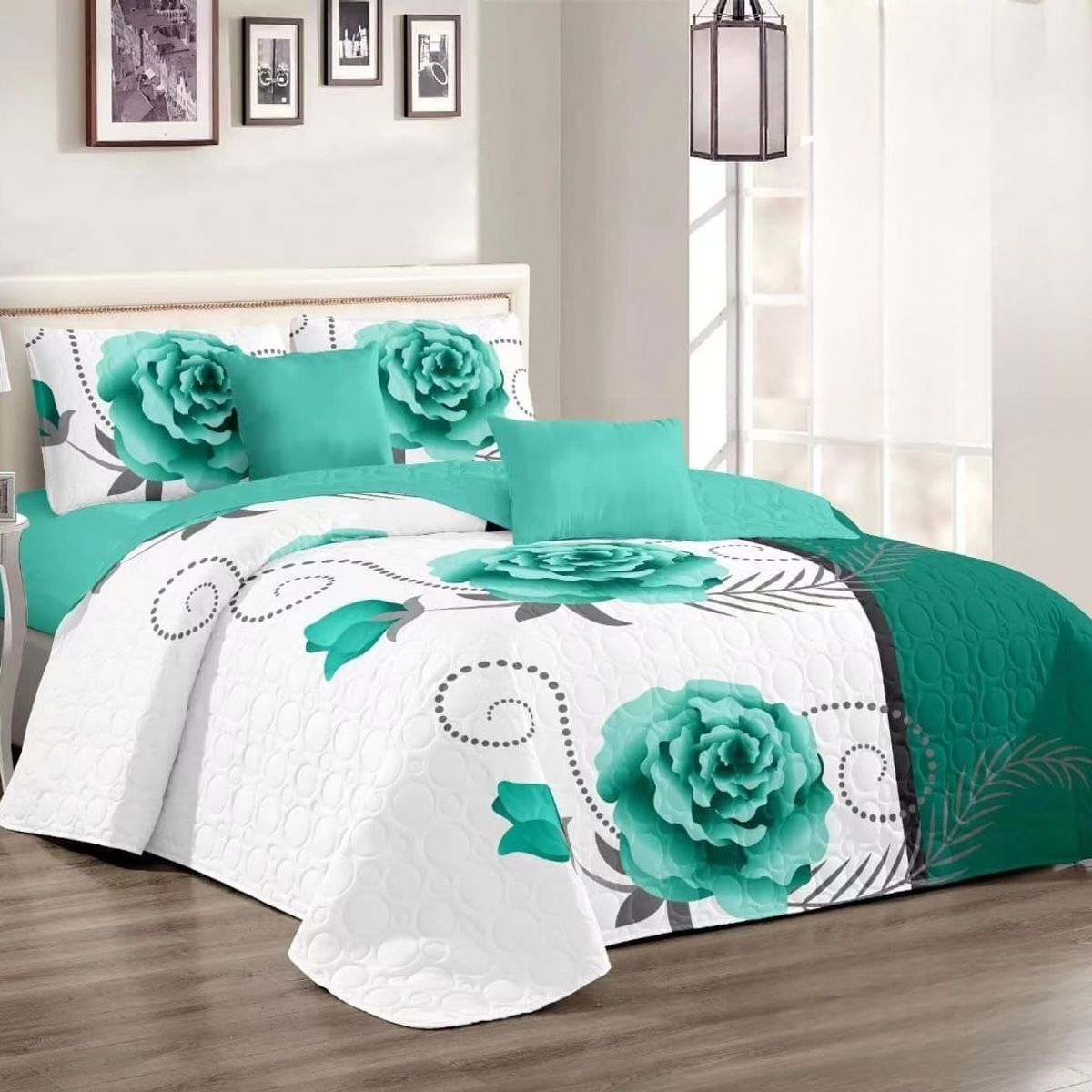 GENERICO - Quilt de Verano King Color Verde con Flores TFCC502