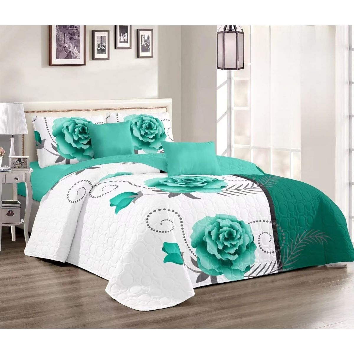 GENERICO - Quilt de Verano King Color Verde con Flores TFCC502