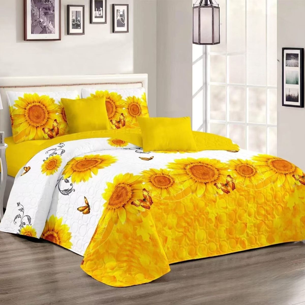GENERICO - Quilt de Verano King Color Blanco con Girasol  TFCC506