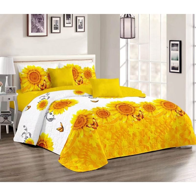 GENERICO - Quilt de Verano King Color Blanco con Girasol  TFCC506