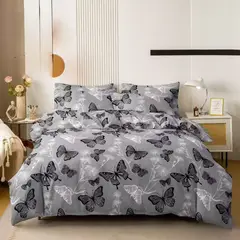 GENERICO - Quilt de Verano King Color Gris con Mariposas TFCC602
