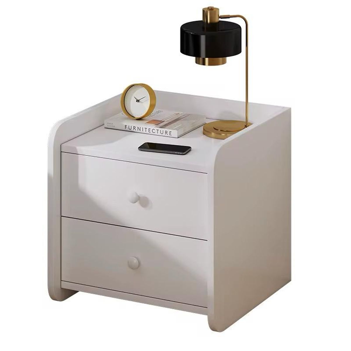 ACTUAL - Velador Mesa de Noche 2 Cajones Diseño Moderno 33x30x40 Blanco