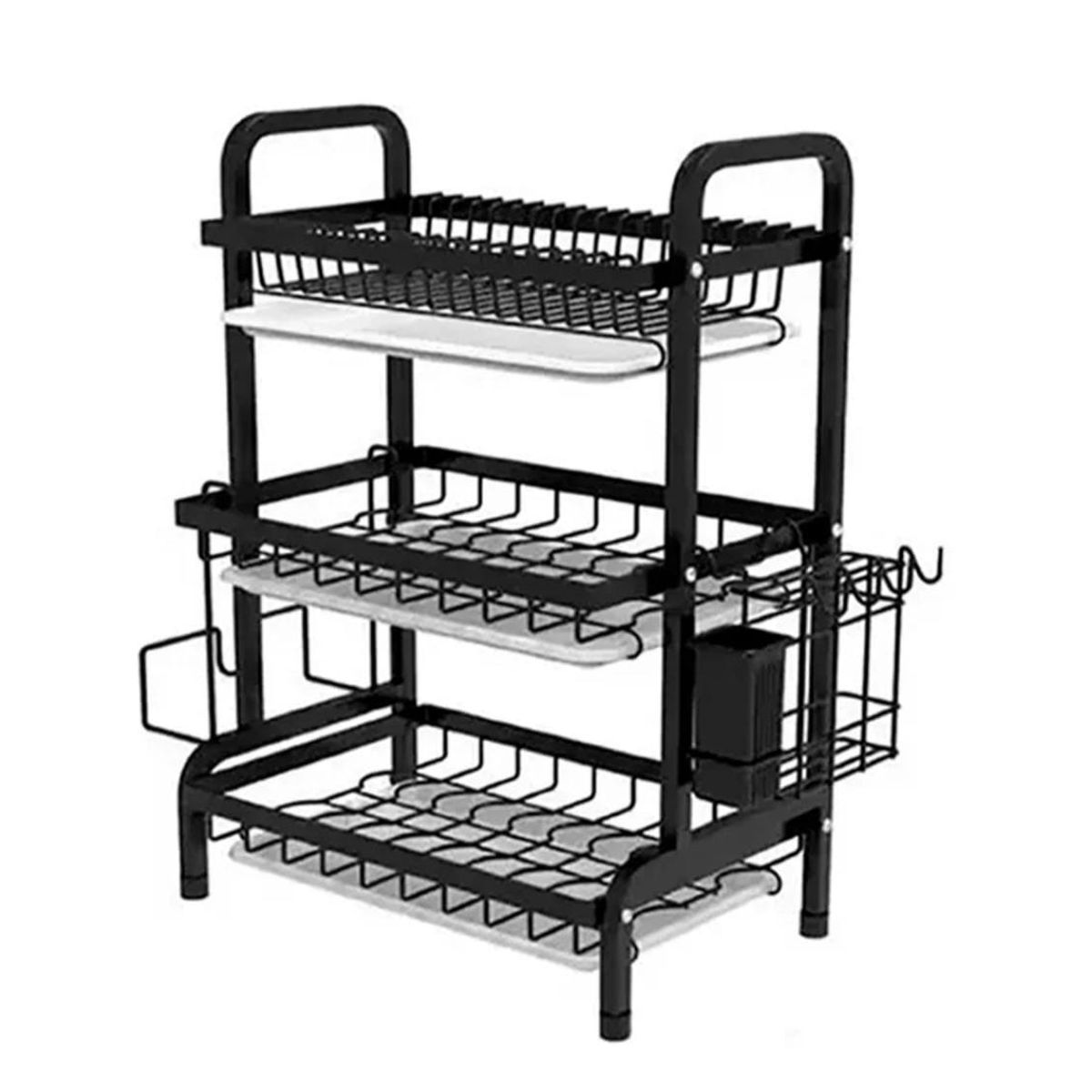 GENERICO - SECADOR ESCURRIDOR DE VAJILLAS DE 3 NIVELES EN NEGRO