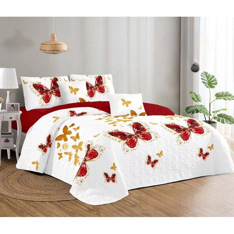 GENERICO - Quilt de Verano 2 plazas Color Blanco con Mariposas TFCC514