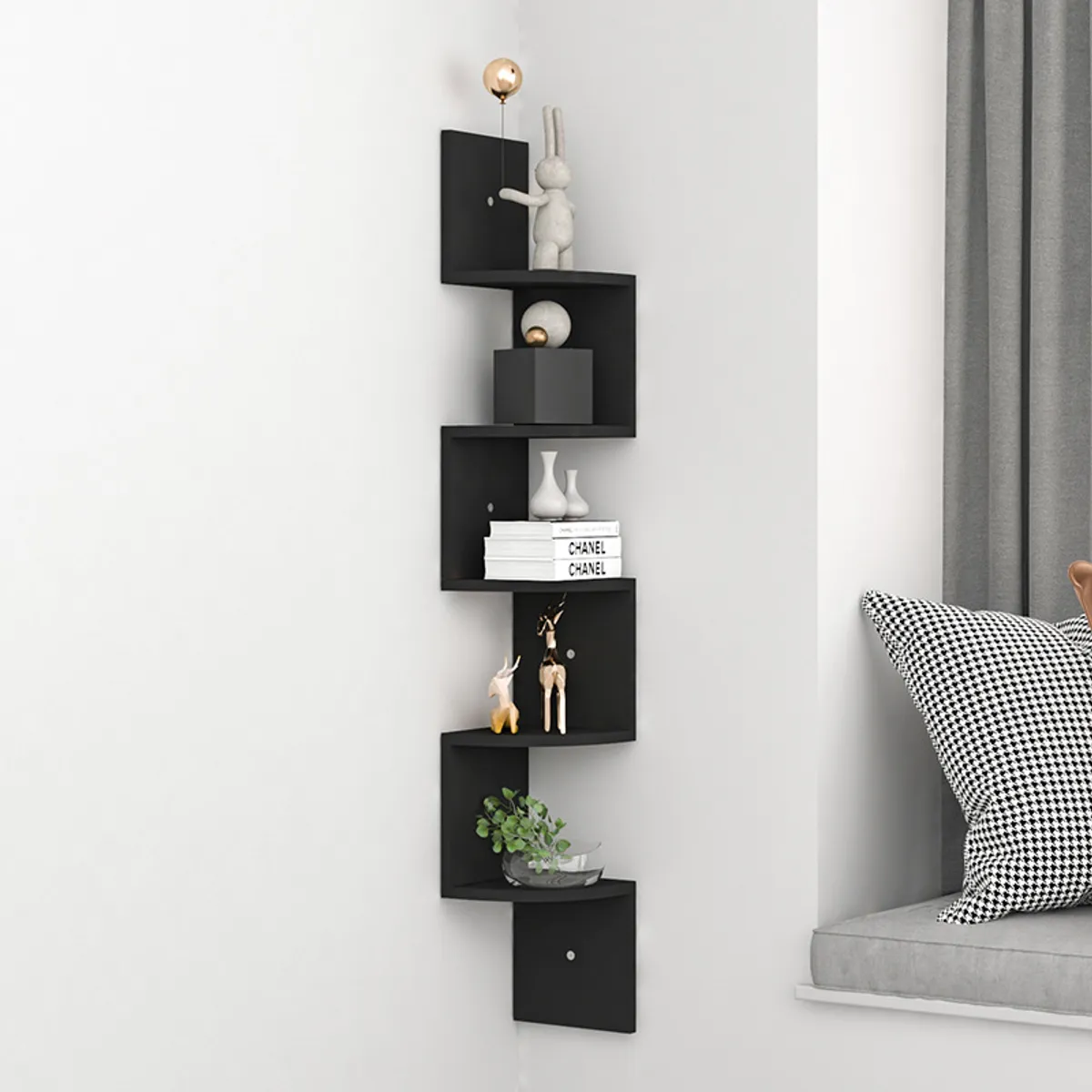BITART - Repisas Esquinera de MDF Rack Librero Armable Negro