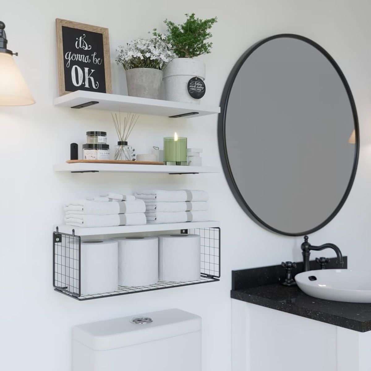 BITART - Repisas Flotantes De Madera con Estante Para Papel Blanco