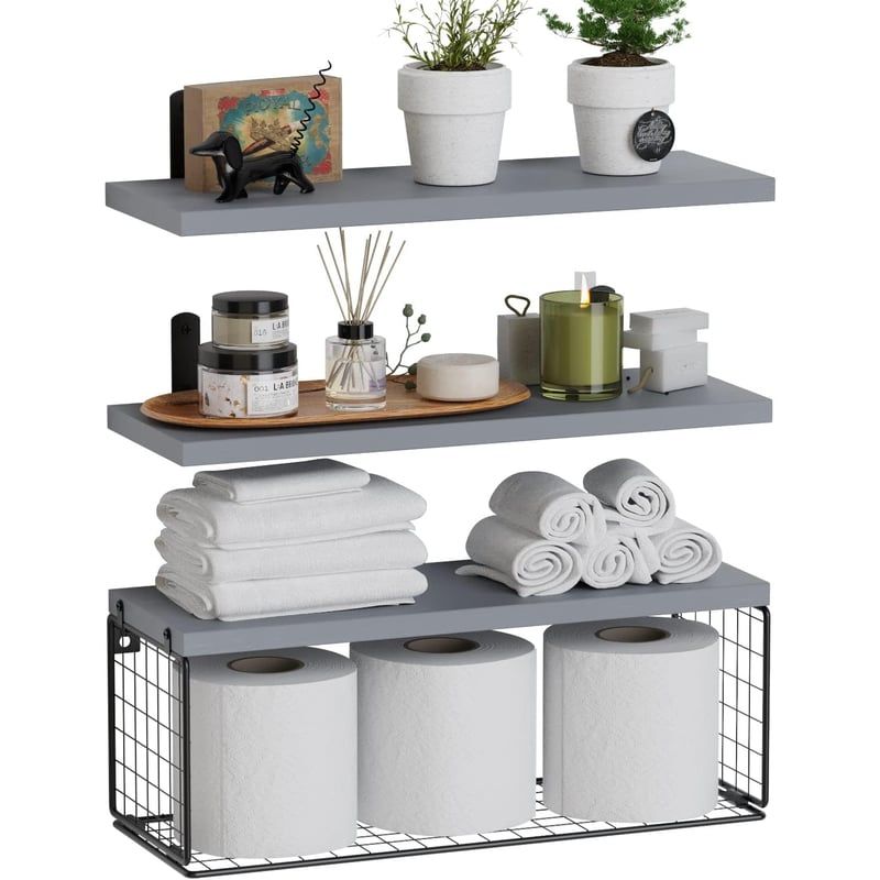BITART - Repisas Flotantes De Madera con Estante Para Papel Gris
