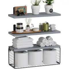 BITART - Repisas Flotantes De Madera con Estante Para Papel Gris