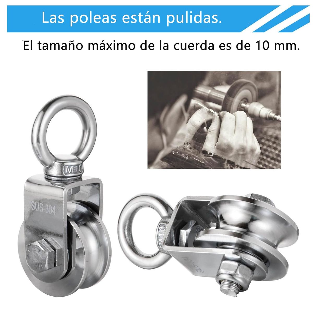 KUANGYE - Polea De Cable De Acero Inoxidable Con Cáncamo De Elevación