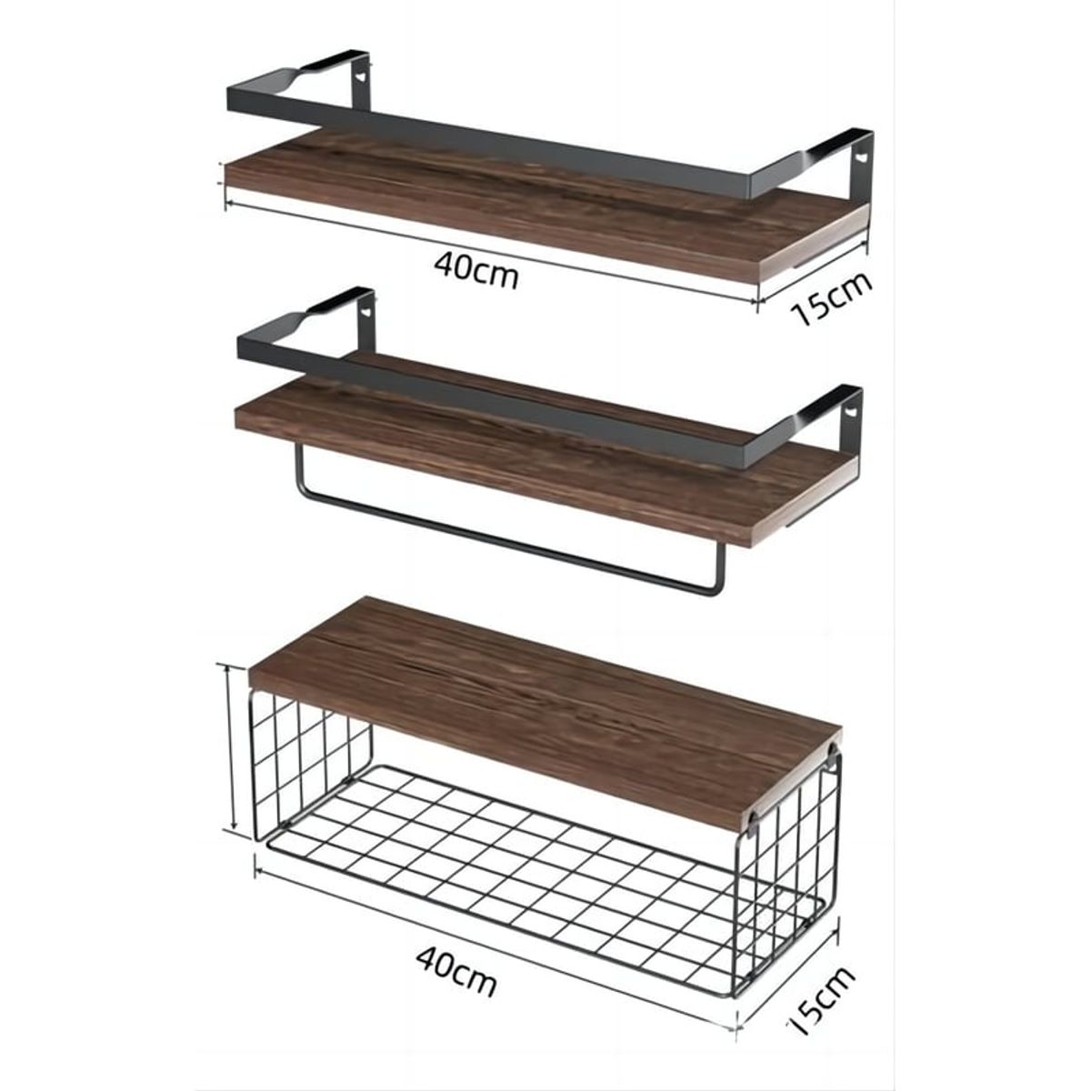 BITART - Repisas Flotantes De Madera Multipropósito 3 Niveles Color Marrón