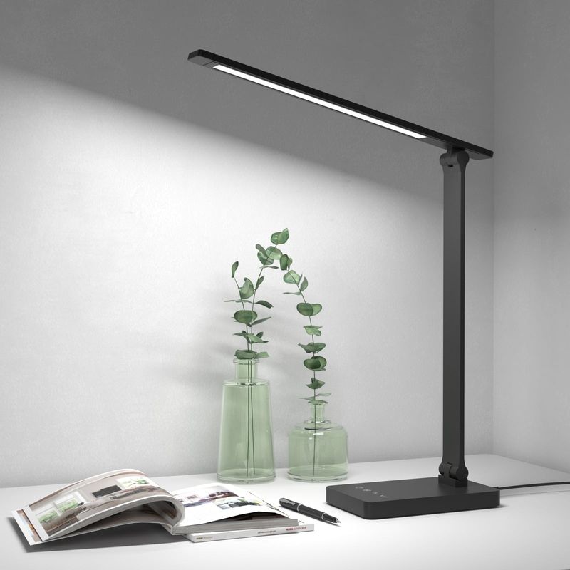 CASTLEN - Lámpara Escritorio Recargable y Atenuación de 5 Niveles-Negro LED
