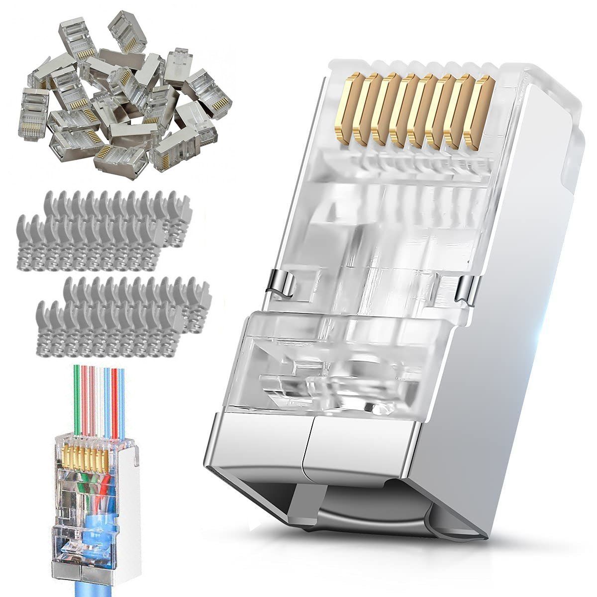KUANGYE - Cat5e X50 Conector Ez Rj45 Funda Metal Blindado Terminal Red