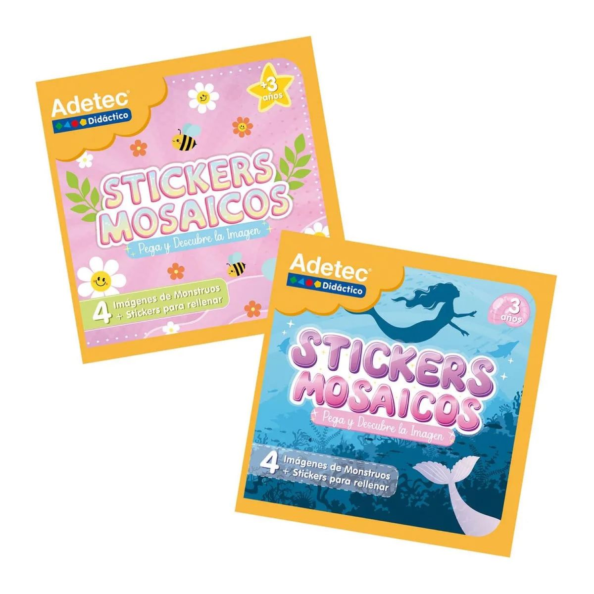 ADETEC - Set Mosaicos Didácticos Con Stickers Para Rellenar Kawaii