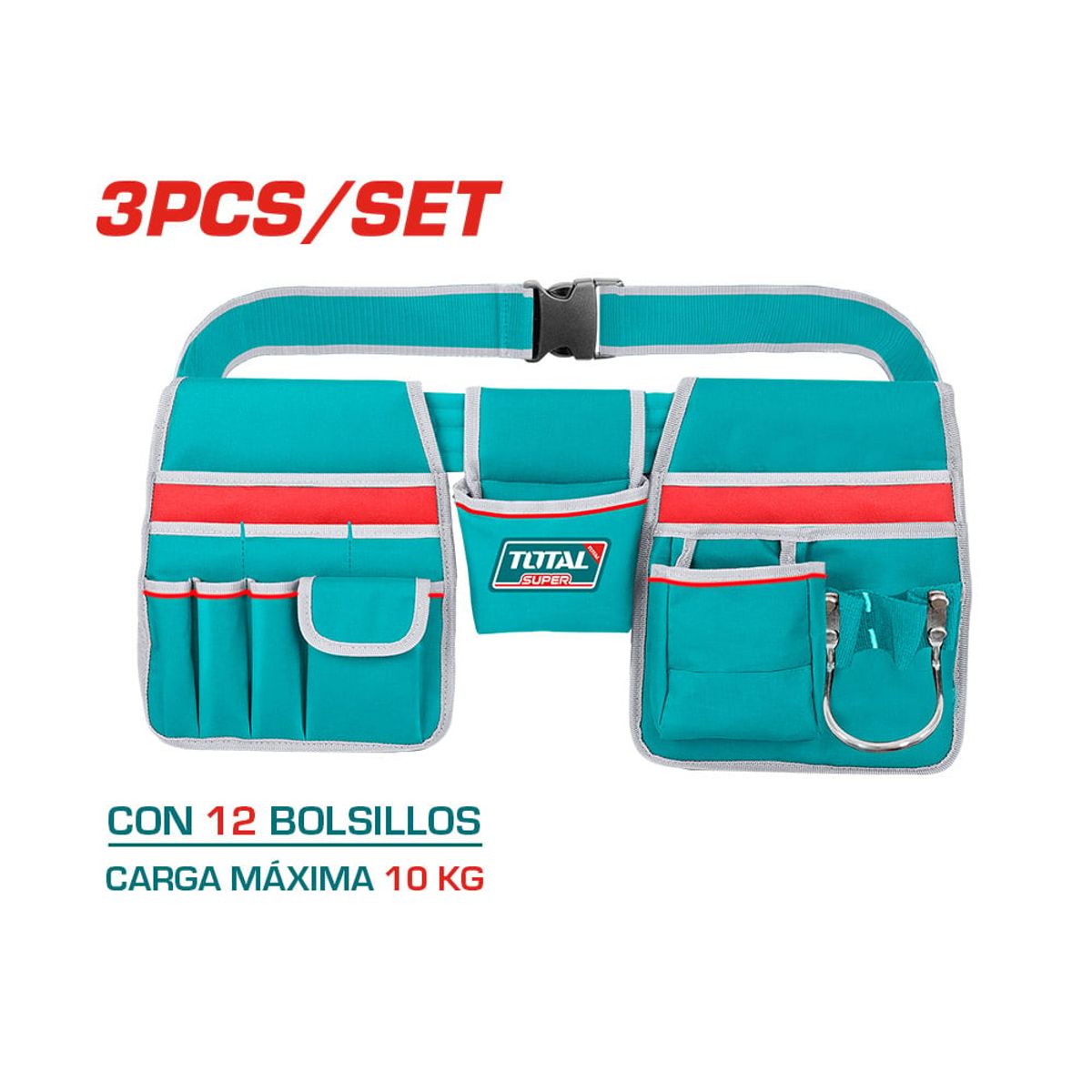 TOTAL TOOLS - Cinturon Ajustable 3 Piezas 12 Bolsillos Total
