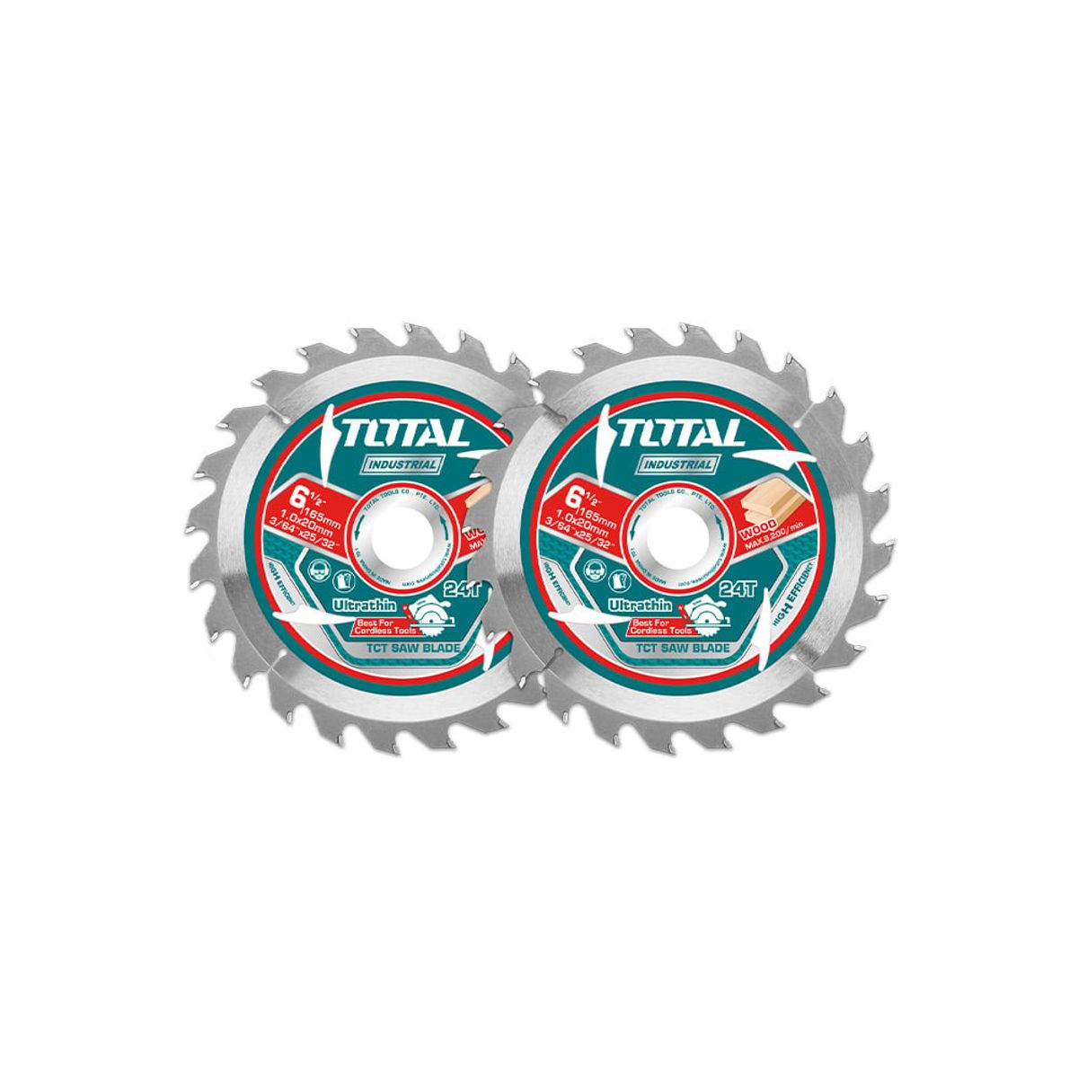 TOTAL TOOLS - Set Discos de Sierra 165mm 24 dientes 2 piezas Total