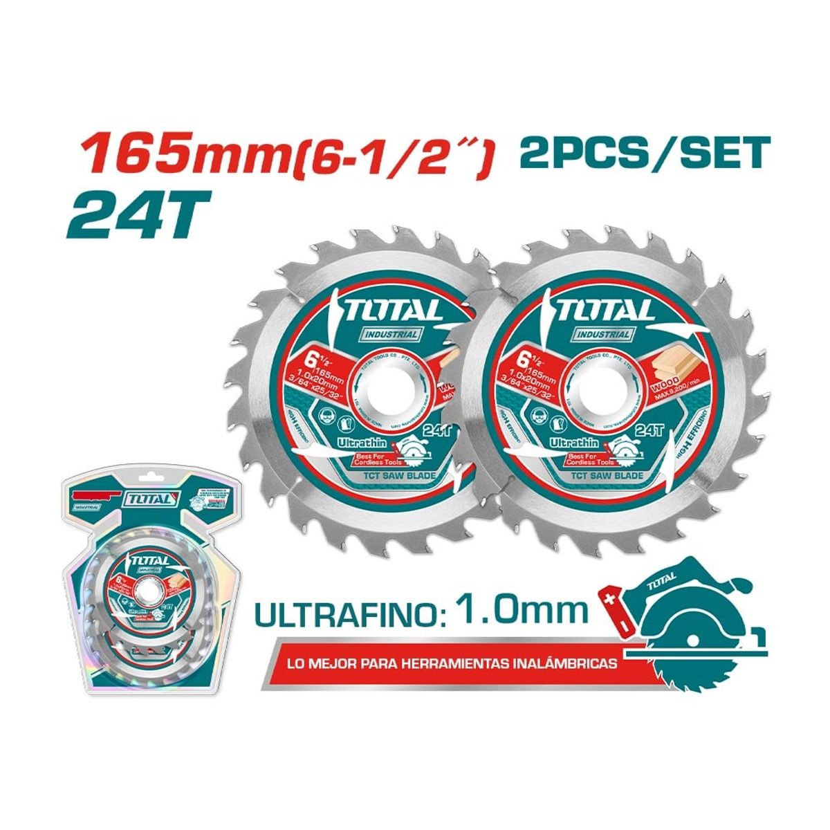 TOTAL TOOLS - Set Discos de Sierra 165mm 24 dientes 2 piezas Total