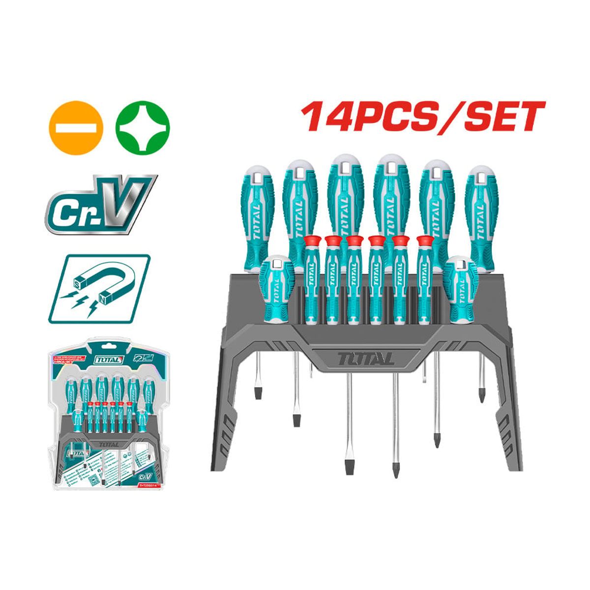 TOTAL TOOLS - Set 14 piezas de destornilladores Total