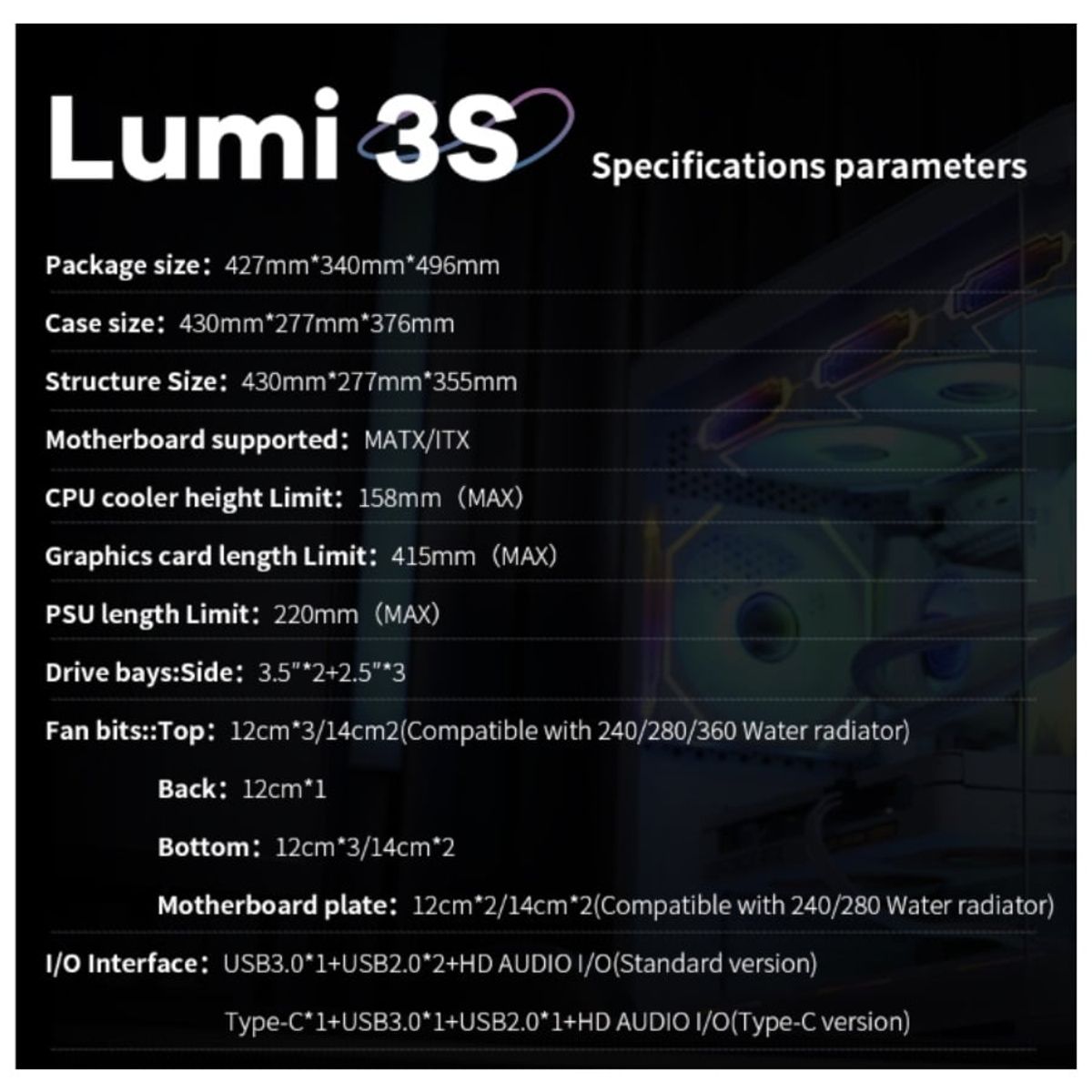 GENERICO - GABINETE GAMER LUMI 3S BLACK SEGOTEP M-ATX