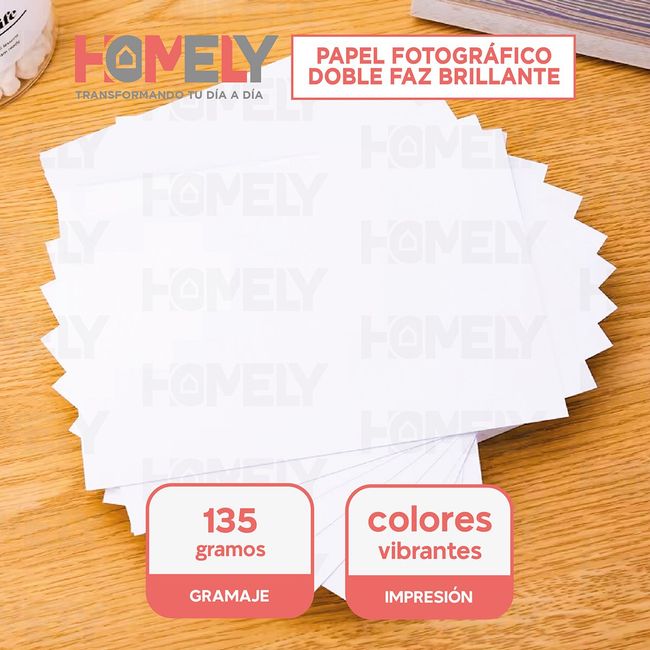 HOMELY - Papel Fotografico A4 Doble Faz Camara Foto Homely 50 Unidad