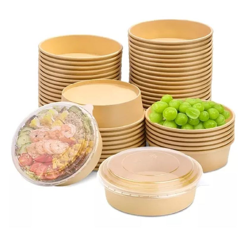 GENERICO - 50 Bowl Con Tapa Bowls Plastico Envases Bowl Kraft 1300 Cc