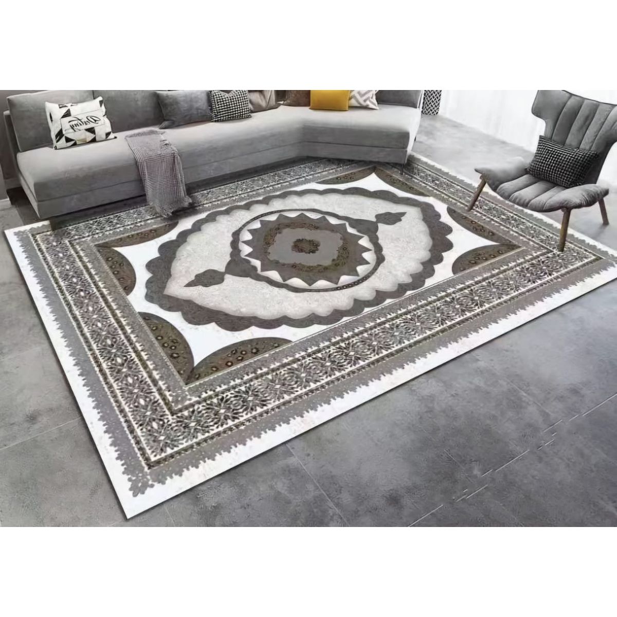 GENERICO - ALFOMBRA ANTIDESLIZANTE 200x240 CM CON DISEÑO CLASICOS GRIS TF