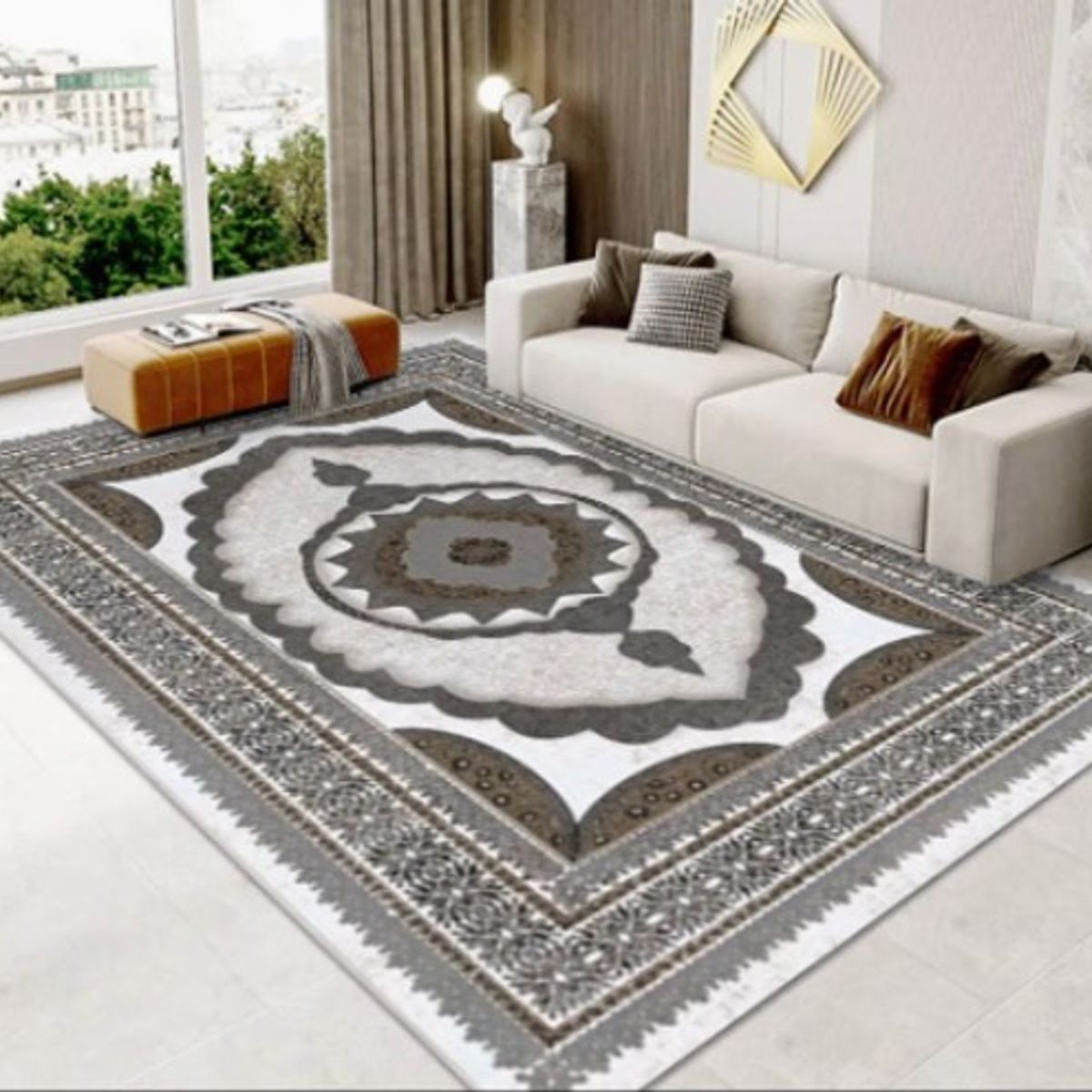 GENERICO - ALFOMBRA ANTIDESLIZANTE 200x240 CM CON DISEÑO CLASICOS GRIS TF