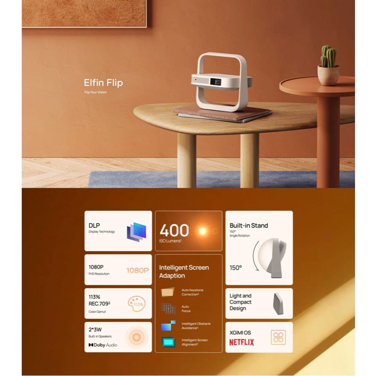 XGIMI - XGIMI Elfin Flip  Proyector portátil con resolución FHD de 1080P