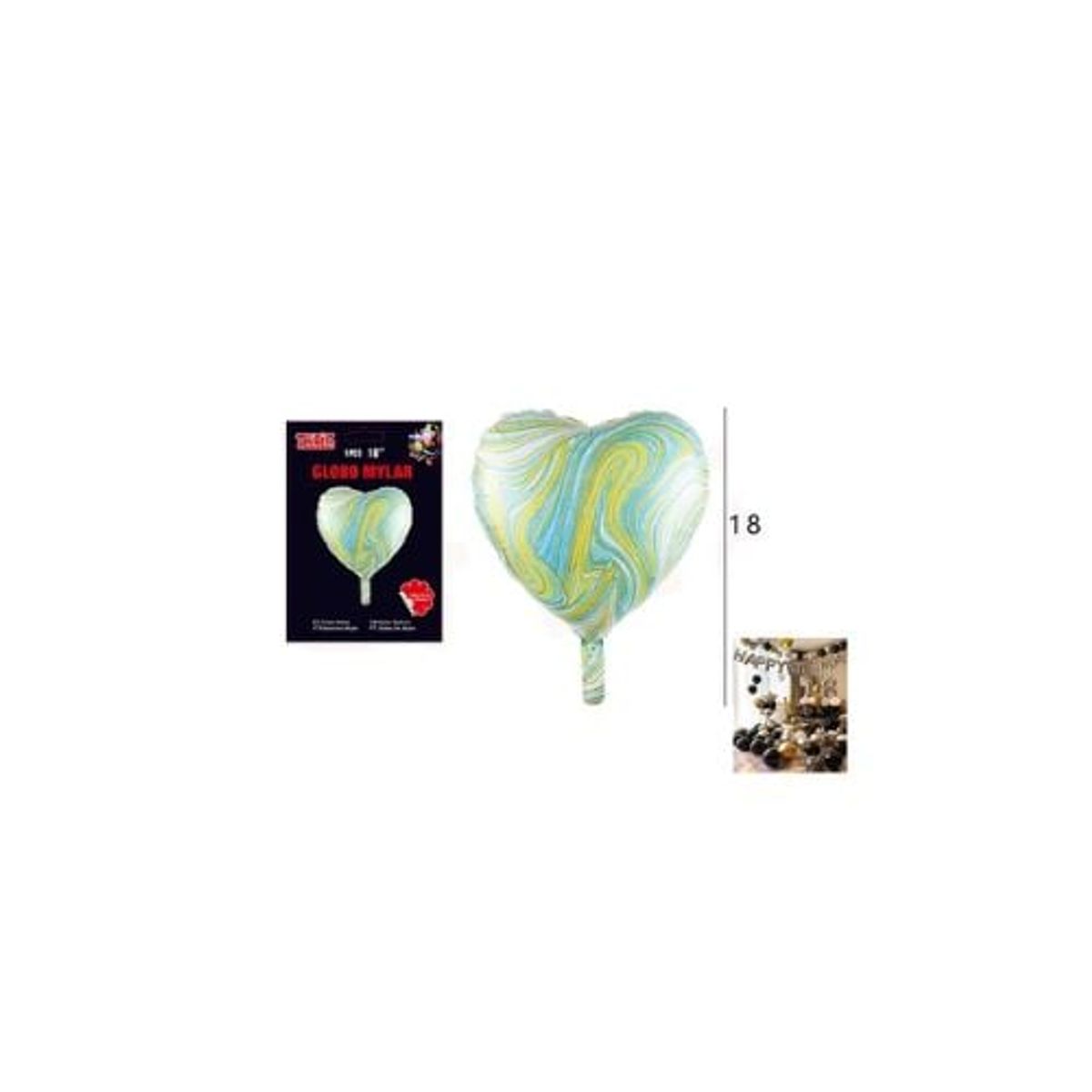 GENERICO - Globo Corazón Estampado Verde 45 Cm