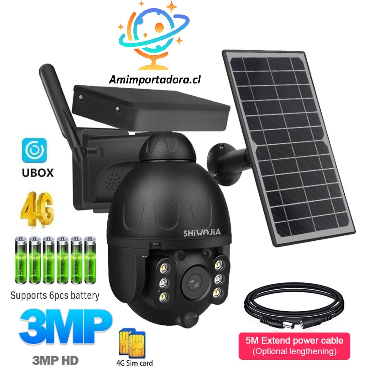 AM TECNOLOGY - Cámara Vigilancia Ptz Full Hd Con Panel Solar 4G 3Mp Exterior