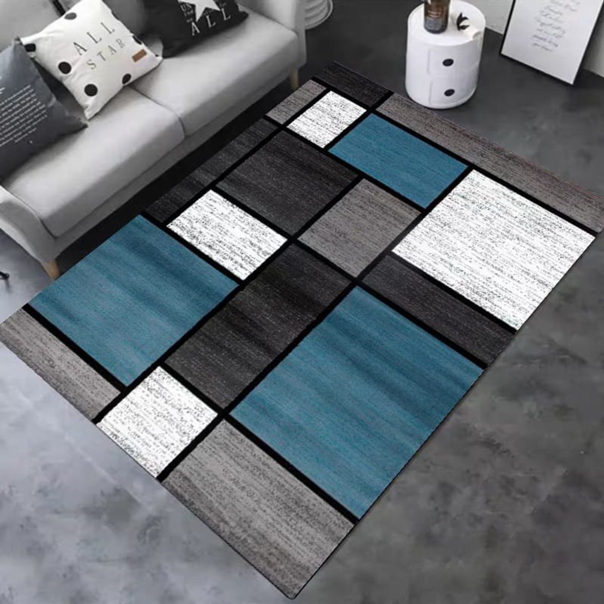 GENERICO - ALFOMBRA ANTIDESLIZANTE 200x240 CM CON DISEÑO CUADROS AZULES TF