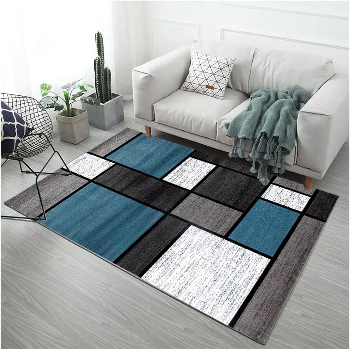 GENERICO - ALFOMBRA ANTIDESLIZANTE 200x240 CM CON DISEÑO CUADROS AZULES TF