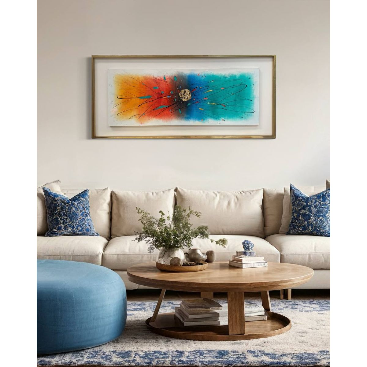 DEKAM DISEÑO - CUADRO PINTADO A MANO ABSTRACTO DISEÑO ALIAN  ENMARCADO 146X66 CMS