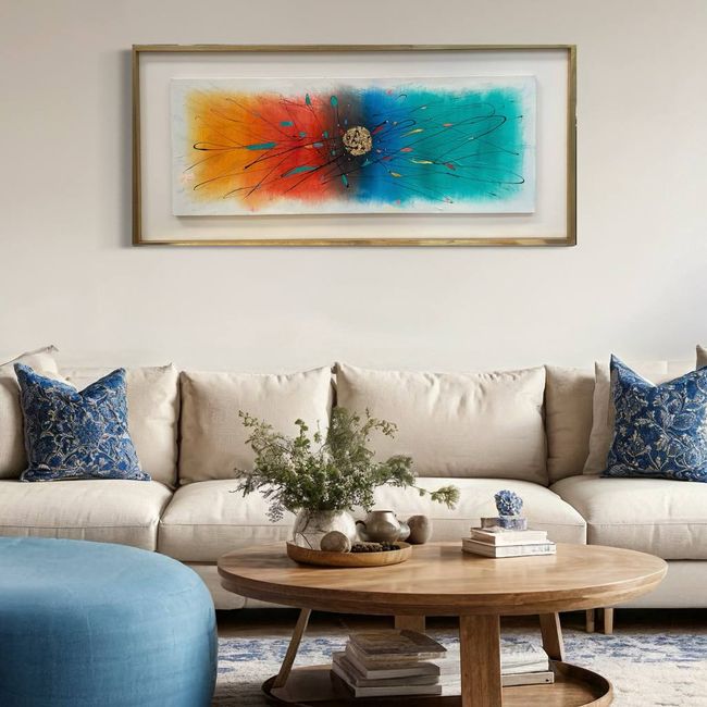 DEKAM DISEÑO - CUADRO PINTADO A MANO ABSTRACTO DISEÑO ALIAN  ENMARCADO 146X66 CMS