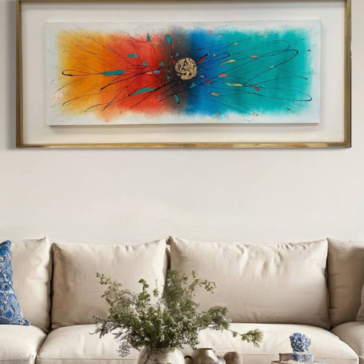 DEKAM DISEÑO - CUADRO PINTADO A MANO ABSTRACTO DISEÑO ALIAN  ENMARCADO 146X66 CMS