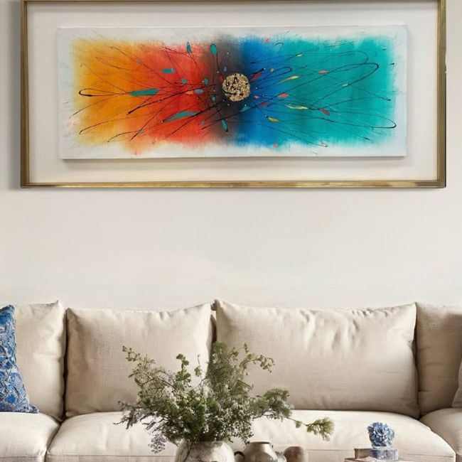 DEKAM DISEÑO - CUADRO PINTADO A MANO ABSTRACTO DISEÑO ALIAN  ENMARCADO 146X66 CMS