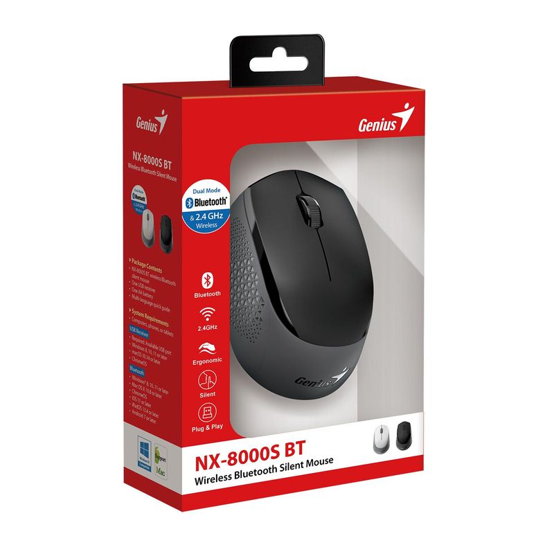 GENIUS - MOUSE BLUETOOTH Y 2.4 GHz NX-8000 NEGRO SILENCIOSO GENIUS
