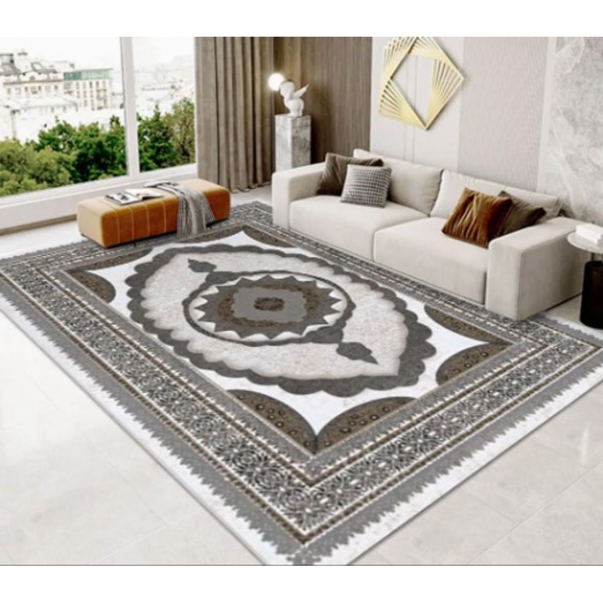 GENERICO - ALFOMBRA ANTIDESLIZANTE 180x200 CM CON DISEÑO CLASICOS GRIS TF