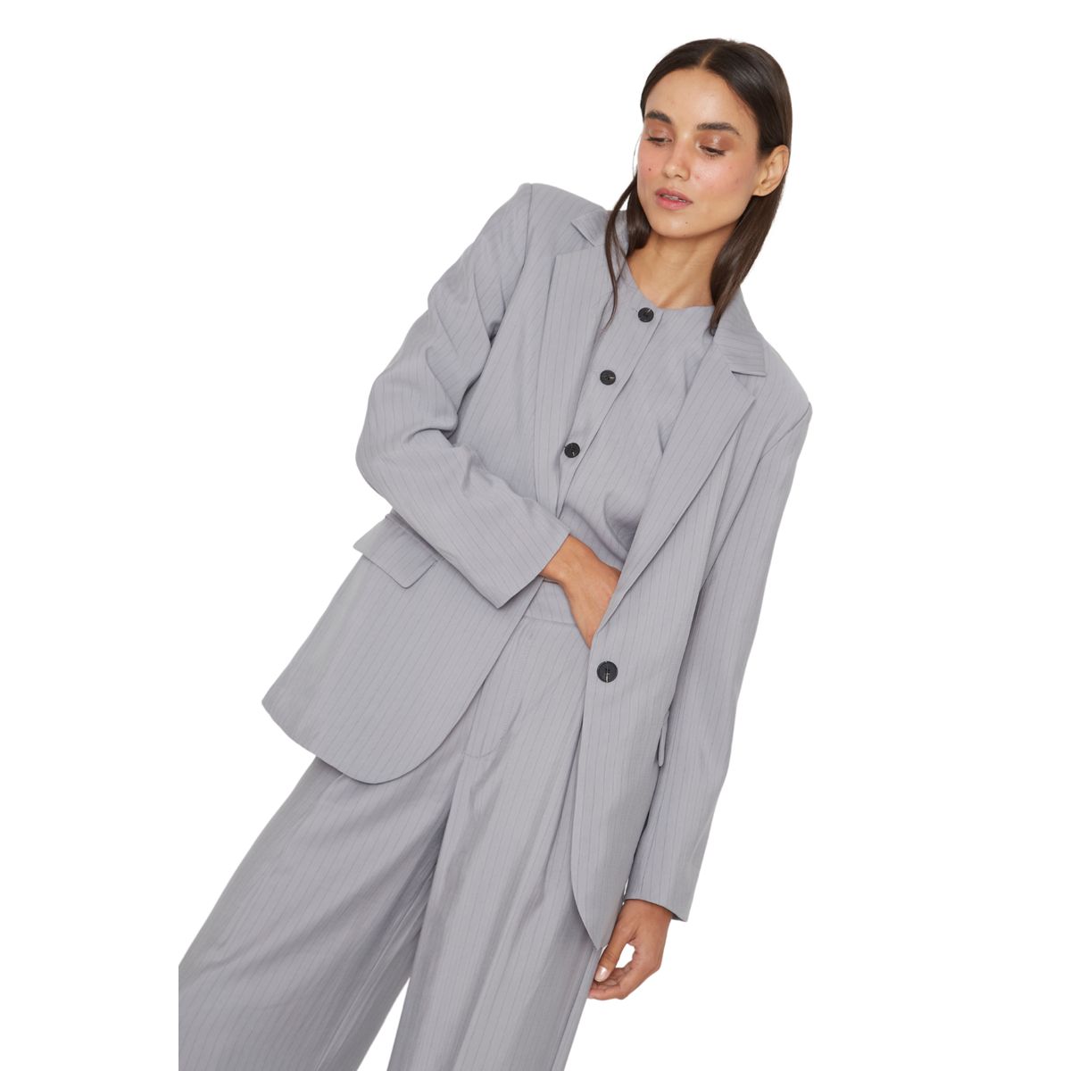 JACINTA TIENDA - Blazer Oxford rayas Gris Jacinta Tienda