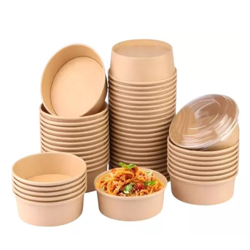 GENERICO - 100 Bowls Plastico Bowl Con Tapa Bowl Kraft Envases 1300cc