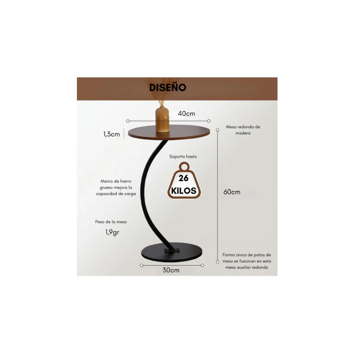 GENERICO - Mesa Estante Redonda De Marmol Mesa Centro Pequeña