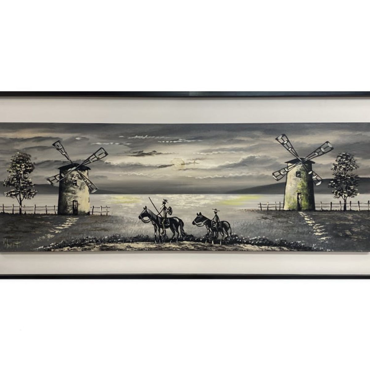 DEKAM DISEÑO - Cuadro Quijote Gris Pintado Enmarcado  medida 127x57 cms