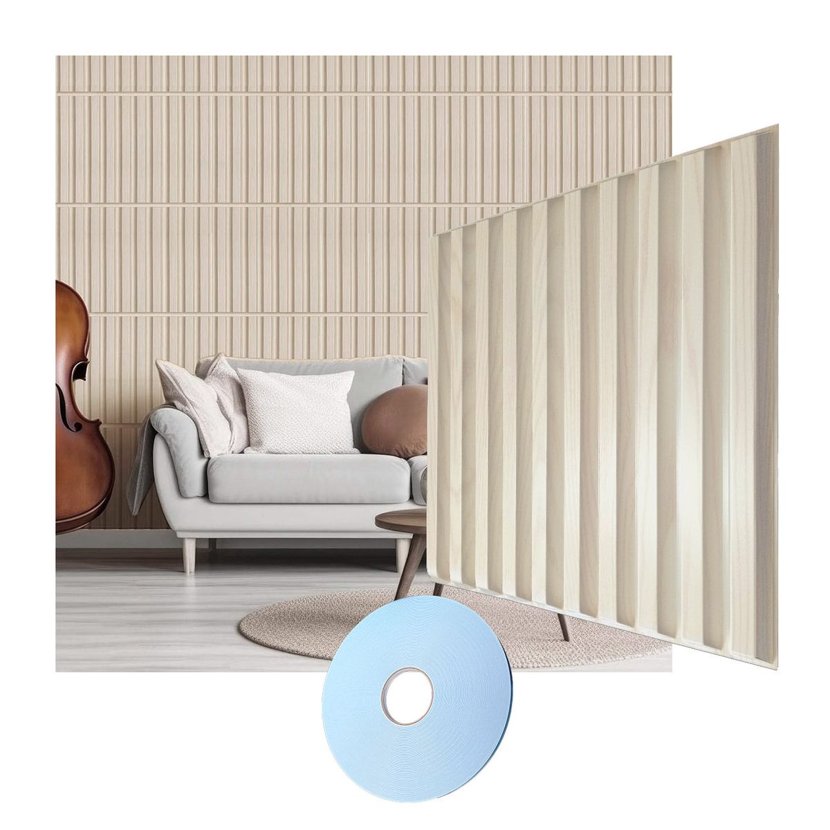 MERCAR RAY - Wall Panel Decorativo 3D PVC Pino Natural 3m² 12 paneles 50x50cm