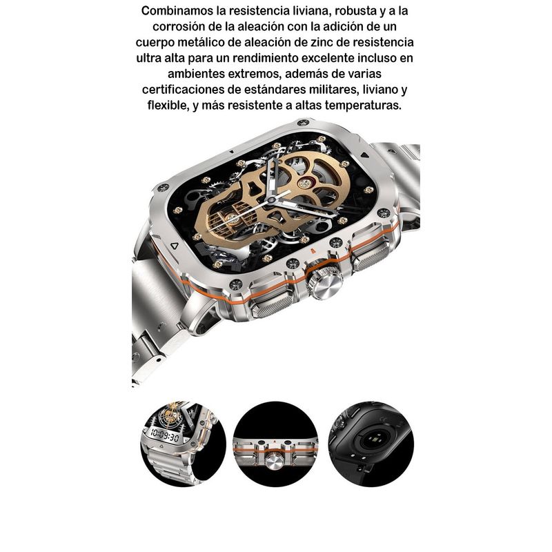 GENERICO - SmartWatch AK72 Plateado Hombre IP68 Amoled