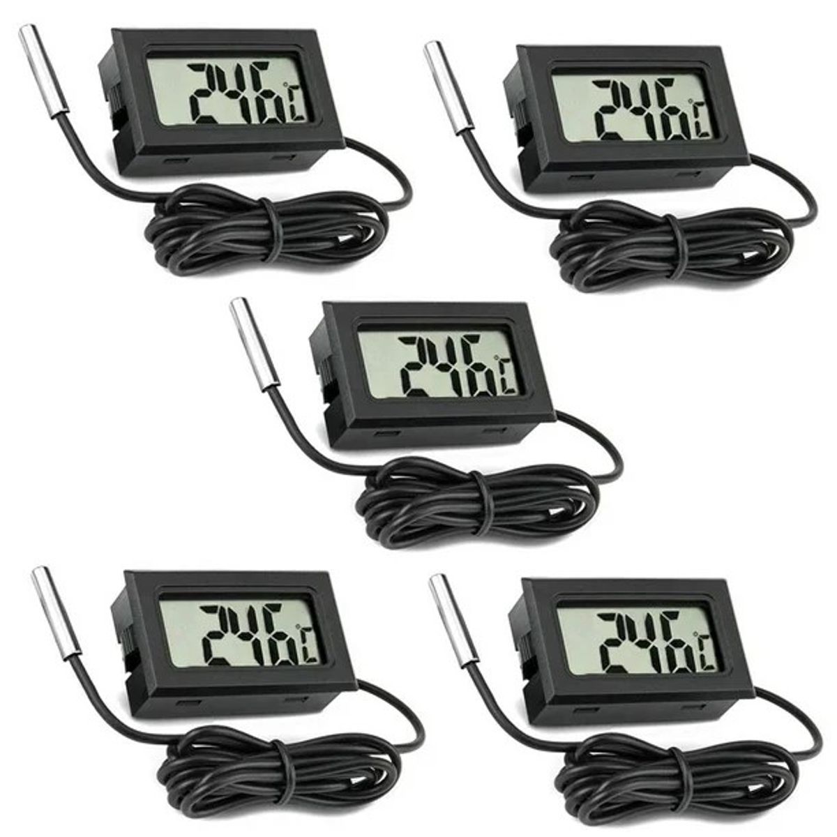 GENERICO - Pack 5 Termómetros Digitales Con Sonda Terrarios