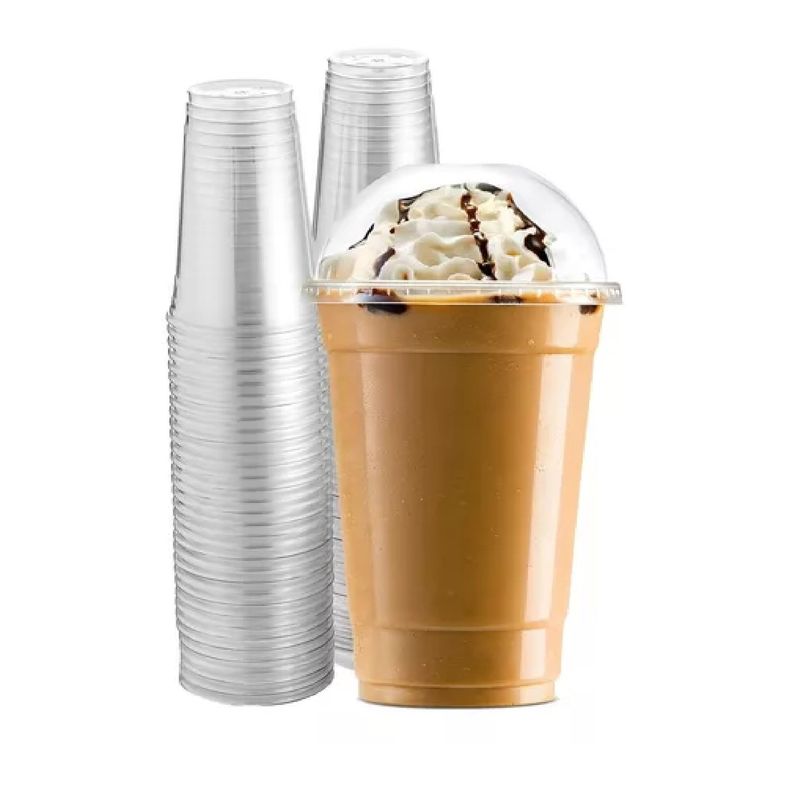 GENERICO - 50 Vasos Plasticos Desechables Vaso Tapa Domo Con Hoyo 24oz