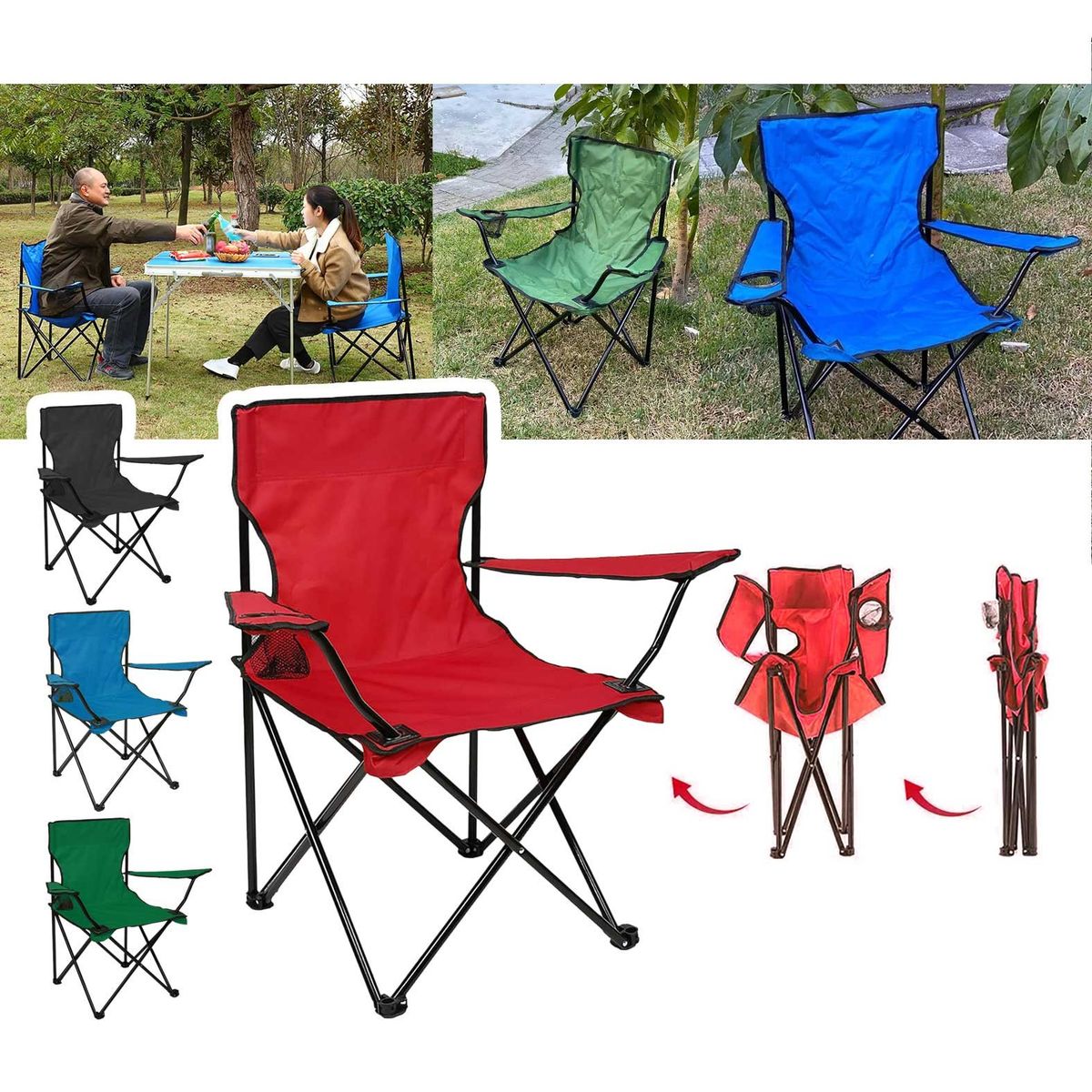 GENERICO - Silla Plegable camping Con Porta Vasos y Con Bolso