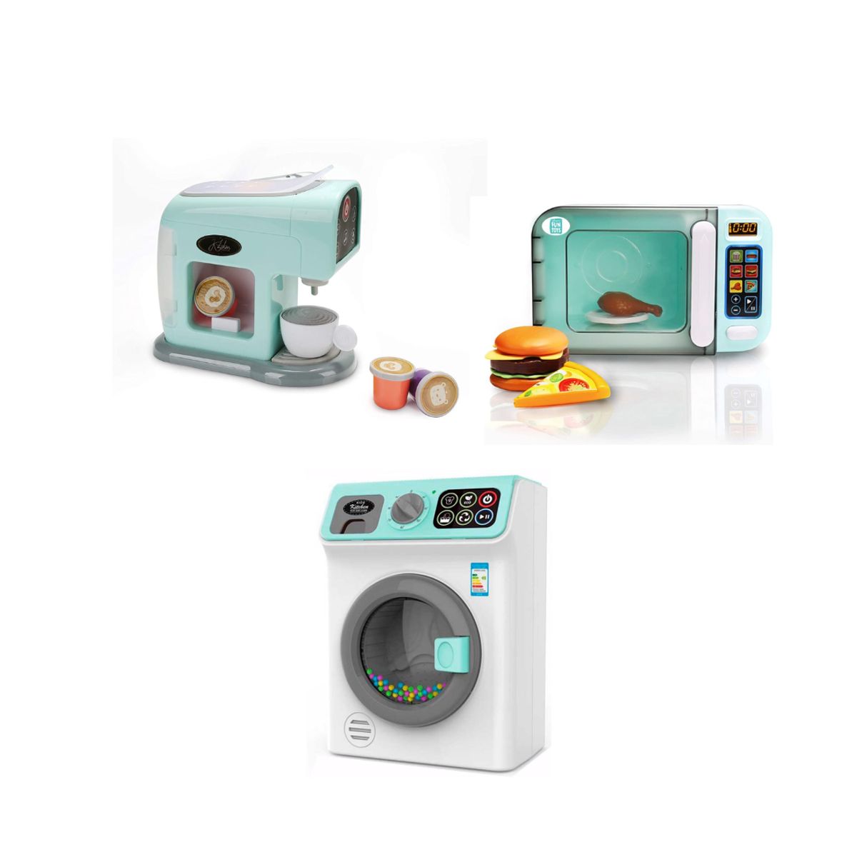 GENERICO - Pack 3x Microonda Lavadora Y Maquina De Cafe Infantil