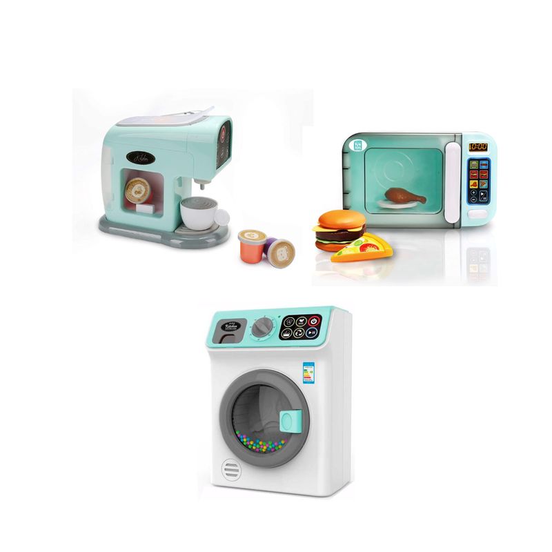 GENERICO - Pack 3x Microonda Lavadora Y Maquina De Cafe Infantil